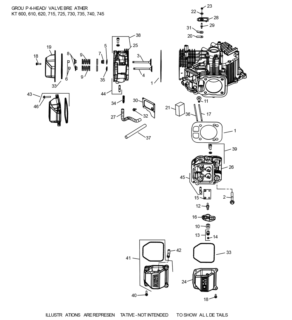 Kt745-3102 Cylinderhead And Breather Diagram and Parts List for KT745-3102  Cub Cadet Lawn Tractor